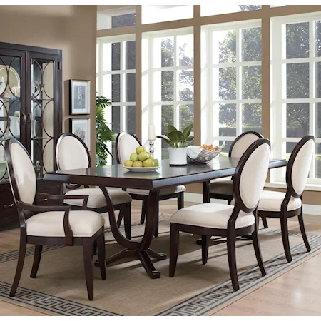 Double-Pedestal Rectangular Dining Table with Baloon-Back Dining Chairs